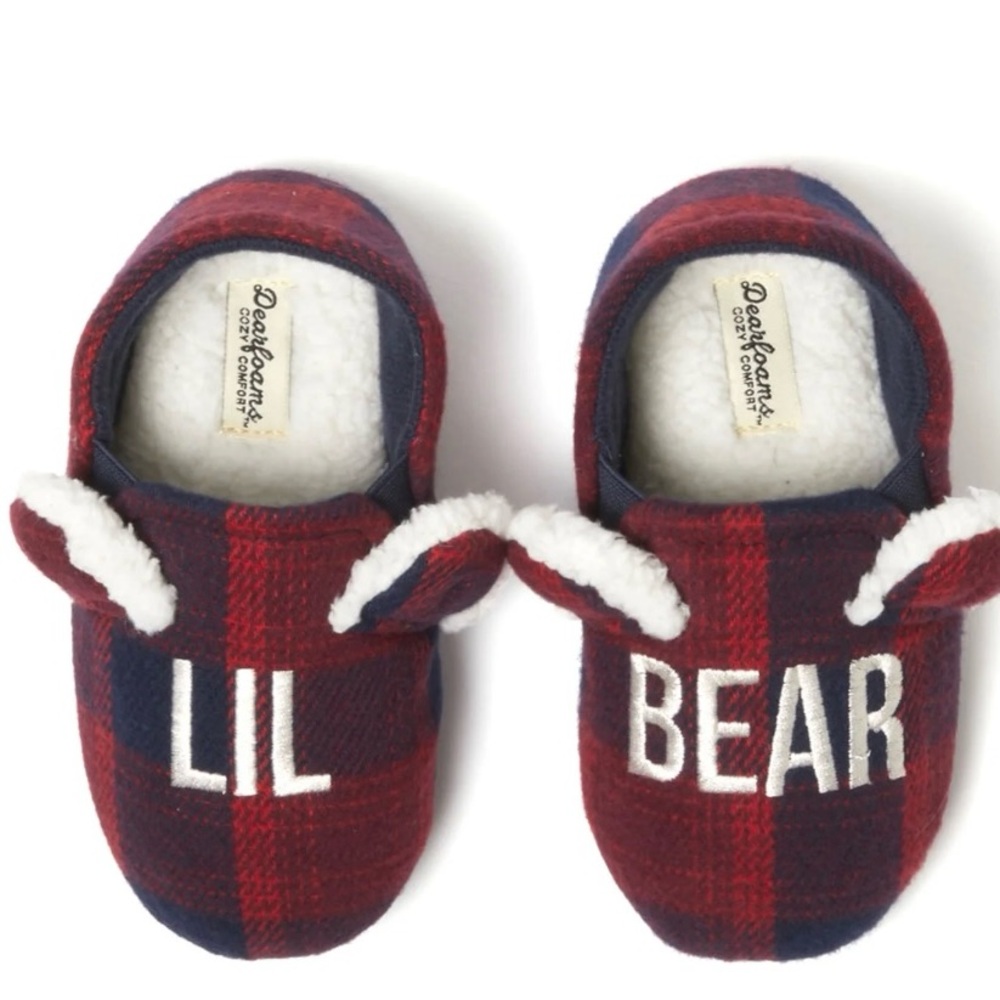 Dearfoams Kids' Cozy Red and Blue Plaid Slippers